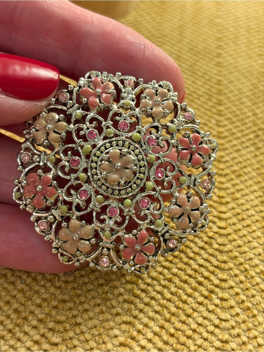 Monet filigree style silver tone floral brooch